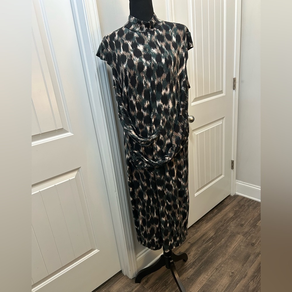 Lisa Rinna Collection‎ Green Black and White Midi Faux Wrap Dress sz XL